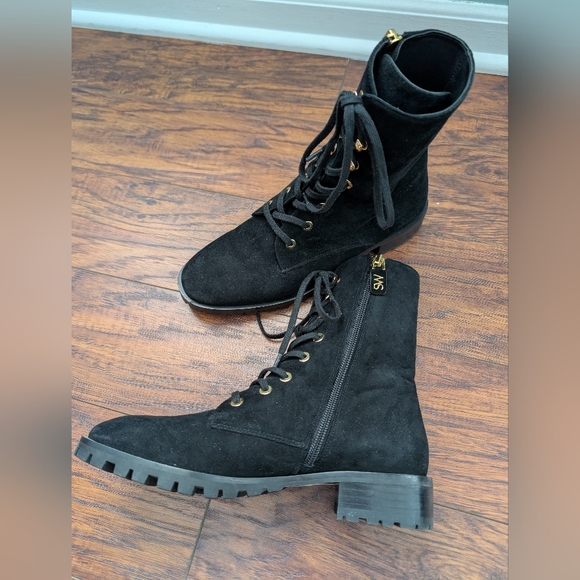 Stuart Weitzman Black Lace-Up Women's Boots - Picture 2 of 10